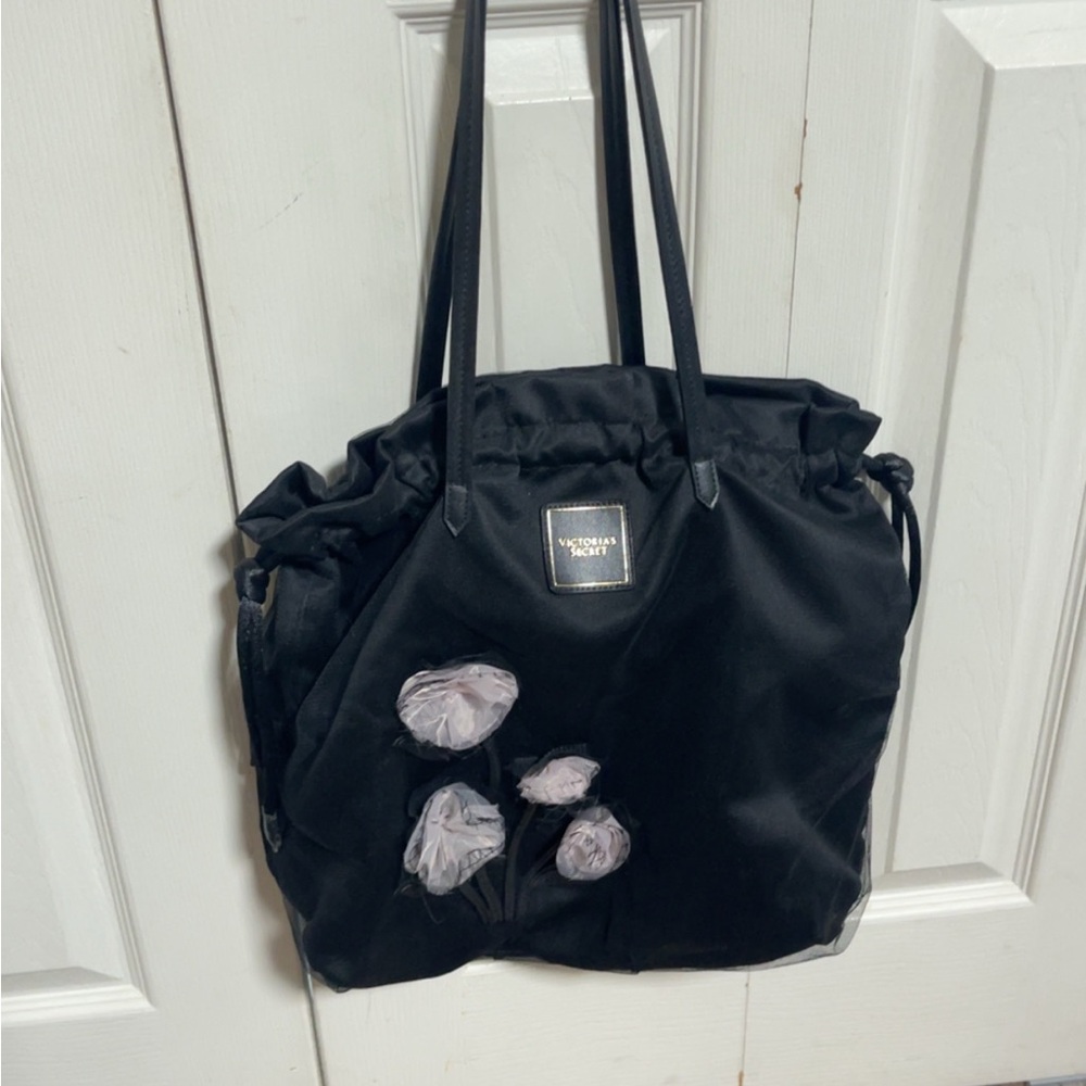 Victoria's Secret Black Tote with Floral Details